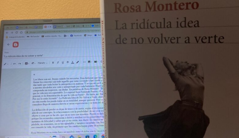 Portada del libro La ridícula idea de no volver a verte de Rosa Montero junto al computador