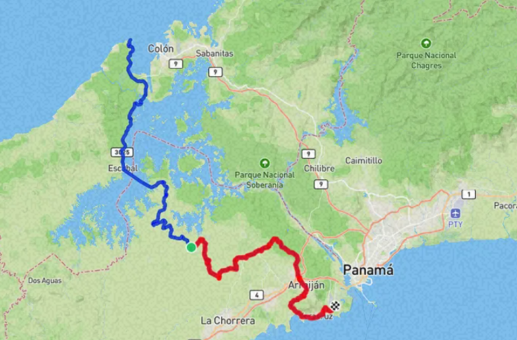Mapa del recorrido cruce del Istmo