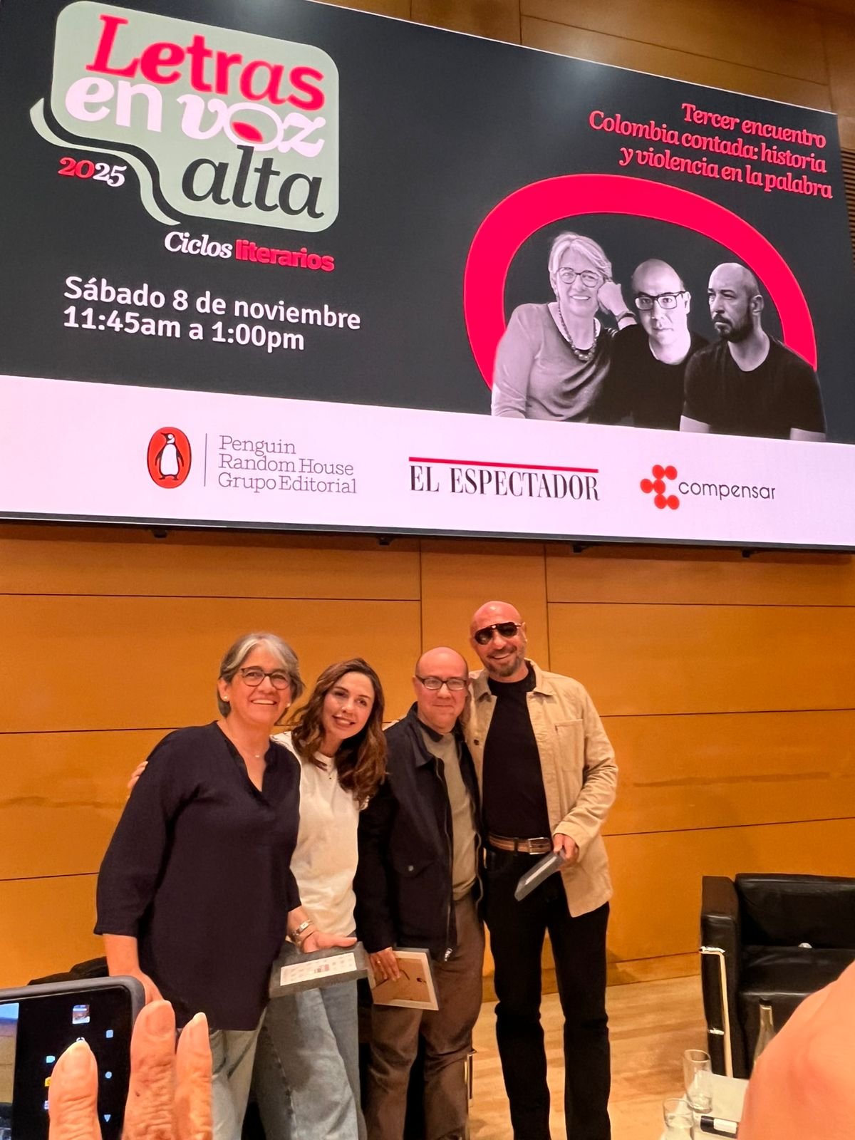 Yolanda Ruiz, Laura Camila Arévalo, Ricardo Silva, Gimer Mesa. Evento Letras en voz alta 2025