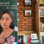 Se ve la portada del libro Por favor cuida a mamá y al lado la biblioteca de Diana